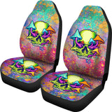 Psychedelic Design With Neon Green Skull & Mushrooms Car Seat Cover