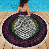 Mandala Purple Owl Beach Blanket