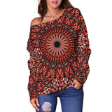 Red Spiritual Mandala Women's Off Shoulder Sweater
