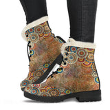 Brown Henna Mandala Lovers Faux Fur Leather Boots
