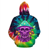 Rave Tie Dye design with mushroom and crazy skull Four Hoodie