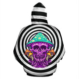 Black & White Psychedelic Design Skull with Mushrooms Four Hoodie
