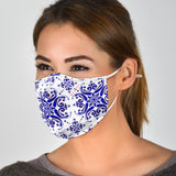 Amazing Traditional Design White & Blue Ornaments Four Protection Face Mask