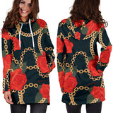 Dark Style Roses & Gold Chains Women's Hoodie Dress