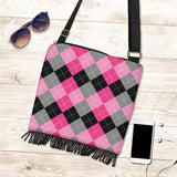 Pink Tartan Crossbody Boho Handbag