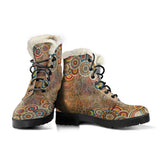 Brown Henna Mandala Lovers Faux Fur Leather Boots