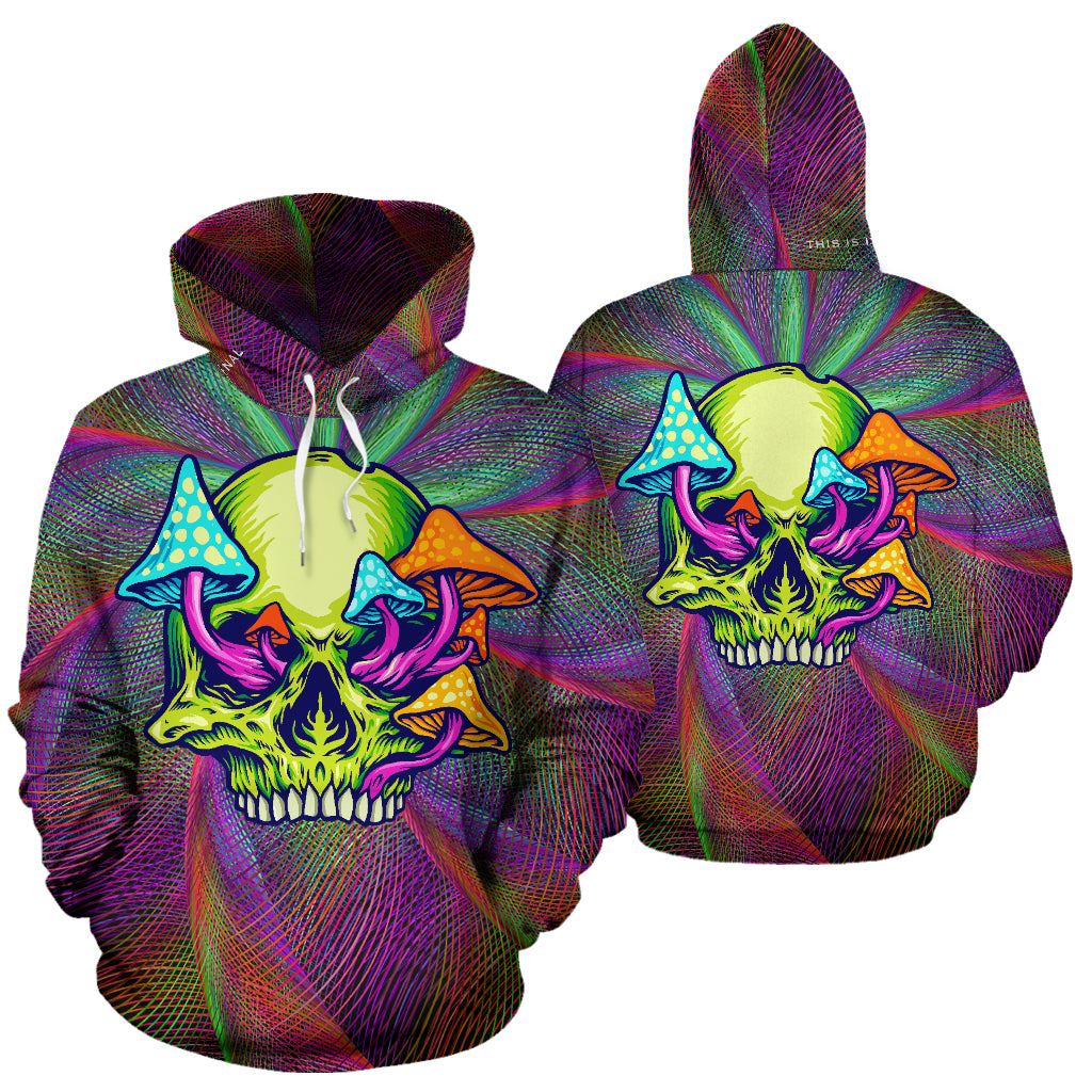 Colorful Psychedelic Design Skull with Mushrooms Two Hoodie – This is ...
