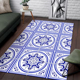 Luxury Traditional White & Blue Ornaments Design One Area Rug
