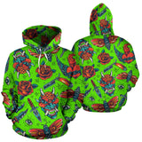 Neon Green Design & Skull With Rose Fashion All Over Hoodie