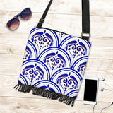 Amazing Traditional White & Blue Ornaments Vibes Two Crossbody Boho Handbag