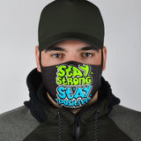 Stay Strong - Stay Positive Neon Green & Ocean Blue Design Protection Face Mask
