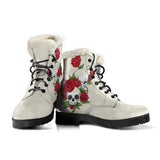 Skull Couple Red Roses Faux Fur Leather Boots