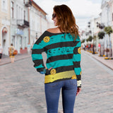 Luxury Neon Strips Women's Off Shoulder Sweater