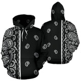Black and White Asymmetrical Bandana Style All Over Hoodie
