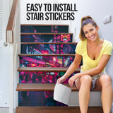 Futuristic Street Neon Vision In City Life Stair Stickers (Set of 6)
