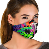 Dark Blue Tropical Flowers Design With White Tiger Blue Eye Premium Protection Face Mask