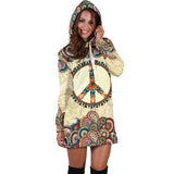 Beige Peace And Mandala Women's Hoodie Dress