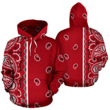 Red and White Asymmetrical Bandana Style All Over Hoodie