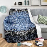 Blue Lotus On Black Sunset Premium Blanket