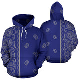 Blue and Gray Asymmetrical Bandana Style All Over Hoodie