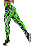 Racing Style Dark Black & Neon Green Splash Vibes Women's Leggings