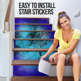 Deep Blue Fresh Street Art Design Stair Stickers (Set of 6)