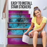 Purple Fresh Street Art Design Stair Stickers (Set of 6)