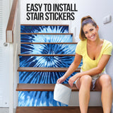 Luxury Light Blue Tie Dye Design Stair Stickers ( Set of 6 )