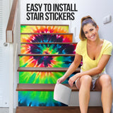 Luxury Rainbow Colors Tie Dye Design Stair Stickers ( Set of 6 )