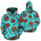 Light Blue Design & Skull With Rose Fashion All Over Hoodie
