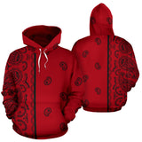 Red and Black Asymmetrical Bandana Style All Over Hoodie