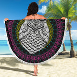 Mandala Purple Owl Beach Blanket