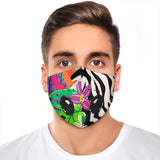 Dark Blue Tropical Flowers Design With White Tiger Blue Eye Premium Protection Face Mask