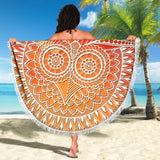 Mandala Orange Owl Beach Blanket