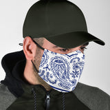 White and Blue Paisley Style Bandana Design Protection Face Mask