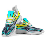 Racing Style Ocean Blue & Yellow & Grey 2 Colorful Vibe Mesh Knit Sneakers