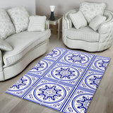 Luxury Traditional White & Blue Ornaments Design One Area Rug