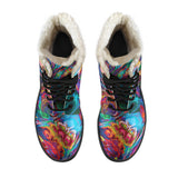 Abstract Lovely Oil Painting Faux Fur Leather Boots