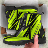 Racing Style Black & Neon Green 2 Unisex Leather Boots