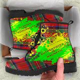 Authenticity is Magnetic. Classic Red Tartan Design With Neon Splash Leather Boots