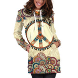 Beige Peace And Mandala Women's Hoodie Dress