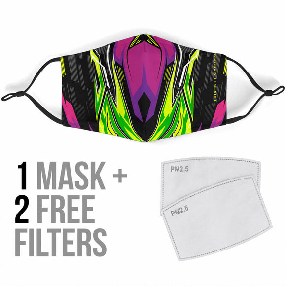 Racing Style Violet & Neon Green Design Protection Face Mask
