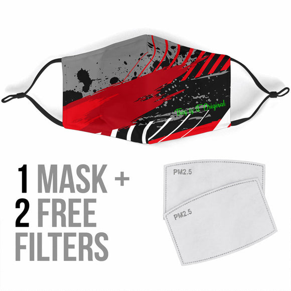 Racing Style Grey With White Stripes Design Two Protection Face Mask