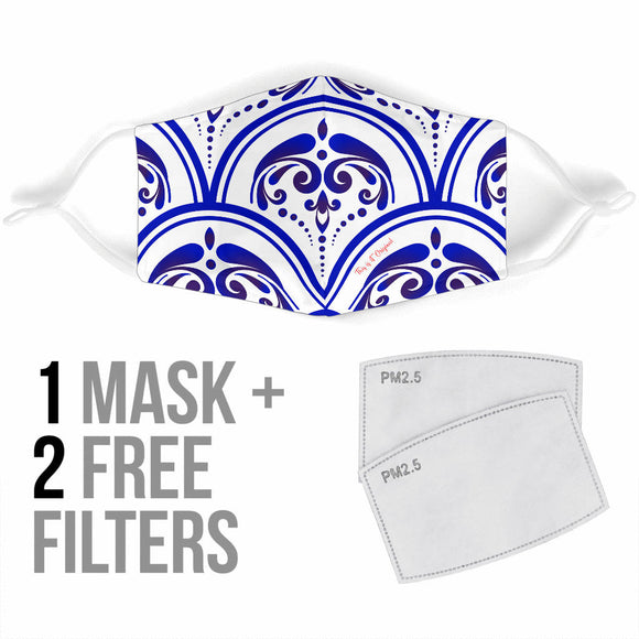 Amazing Traditional Design White & Blue Ornaments Two Protection Face Mask