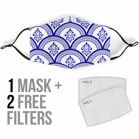 Amazing Traditional Design White & Blue Ornaments One Protection Face Mask