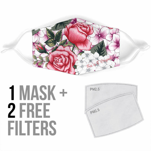 White & Pink Roses Art Design Protection Face Mask