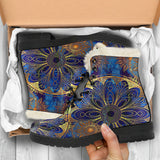 Blue And Gold Bohemian Faux Fur Leather Boots