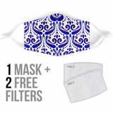Amazing Traditional Design White & Blue Ornaments Three Protection Face Mask