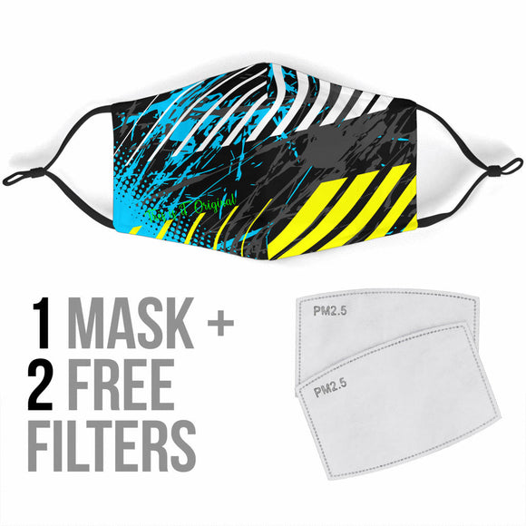 Racing Style Blue With Yellow Stripes Design Two Protection Face Mask