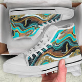 Luxury Marble Ocean Blue Design With Gold Stripes High Top Shoe
